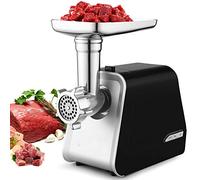 Picadora de carne eléctrica, picadora de carne con 3 placas de moler y tubos para salchichas para uso doméstico Negro