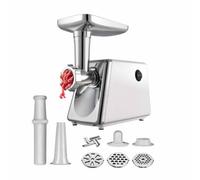 Picadora de carne eléctrica, picadora de carne resistente for cocina casera | Con Rebanadora, Cuchillas for Triturar, Cuchillas, Platos, Embutidora de Salchichas, Kit Kubbe, for Uso Doméstico(White)