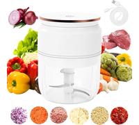Picadora de cebolla, picadora eléctrica, picadora de cebolla eléctrica, picadora de verduras, batidora, picadora múltiple y universal Contenedor de trabajo de 300 ml con cable de carga (blanco)