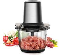 Picadora de cocina eléctrica 400 W, mini robot de cocina con cuenco de cristal de 1,5 l, batidora picadora multifunción con 4 cuchillas afiladas para carne, verduras, frutas, 2 velocidades