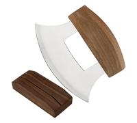 Picadora de ensalada Mezzaluna, cortador Mezzaluna, cortador de rebanadora basculante Ulu | Cortador Ulu de alaska de acero inoxidable, mango ergonómico antideslizante, con base de soporte para