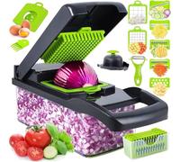 Picadora de verduras 16 en 1, procesador de alimentos de cocina multifuncional con 8 cuchillas para rebanar, picar, juliana y rallar, incluye recipiente y cepillo de limpieza, perfecto para frutas