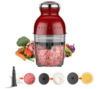 Picadora eléctrica, 3 en 1 Mini picadora de carne para verduras, frutas y carnes, 1000 ml, 250 W, 4 cuchillas, Multi licuadora, picadora, molinillo de barro, batidora de huevos, 5 accesorios (rojo)