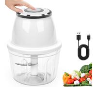 Picadora Electrica 350ml, Picadora de Carne, Mini Batidora Portatil con 3 Cuchillas para Verduras Carne Hierbas Cebolla Fruta - Blanco, USB Recargable