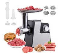 Picadora eléctrica 4 en 1, completa con 3 discos de rebanado, un sistema de 4 cuchillas, relleno de salchichas y máquina de albóndigas, ideal para picar cerdo, carne de res y verduras como champiñones