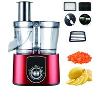 Picadora Eléctrica 600W - Procesador De Alimentos Comercial 5L, Cortadora, Rebanadora Y Ralladora Con Cuchillas Intercambiables, Ajustable A 2 Velocidades, Para Uso En Casa Y Restaurante Red