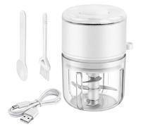 Picadora Eléctrica con 6 Cuchillas, Trituradora de Alimentos Pequeña para Carne, Cebolla, Ajo, Chile, Hogar y el Camping, Senderismo, Excursiones, con Cepillo Pequeño (350ml, Blanco)