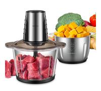 Picadora Eléctrica de Alimetos con 2 Grandes Recipientes (3L+3L), Mini Picadora Eléctrica, 2 Velocidades, 1 Cuchilla de Doble Nivel, Picadora de Carne con Motor de Cobre de 500W