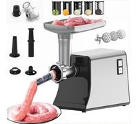 Picadora eléctrica de carne, picadora de carne con 8 cuchillas, boquilla de salchicha y protección contra sobrecalentamiento para picar carne, picar verduras y hacer salchichas caseras