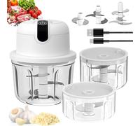 Picadora eléctrica de cocina, 350 ml, picadora de ajos, carga USB, picadora de verduras, mini máquina de cocina, picador de cebolla eléctrica pequeña para carne, cebolla, ajo (350 + 250 ml)