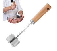 Picadora para hamburguesas, picadora de acero inoxidable | Picadora para carne picada con mango de madera | Para preparación de comidas y fabricación de salchichas y albóndigas en casa