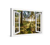 PICANOVA - Amanecer en el Bosque de Pinos Ventana 60x40cm - Cuadro sobre Lienzo - Imagen Impresión Montado sobre Marco De Madera - Cuadro Decoración Moderno para Salón o Dormitorio - Colección Bosque