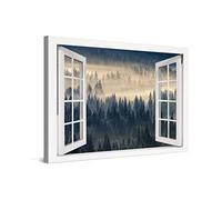 PICANOVA - Bosque de Niebla Ventana 120x80cm - Cuadro sobre Lienzo - Imagen Impresión Montado sobre Marco De Madera - Cuadro Decoración Moderno para Salón o Dormitorio - Colección Bosque