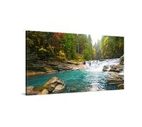 PICANOVA - Bosque Río Cascada 100x50cm - Cuadro sobre Lienzo - Imagen Impresión Montado sobre Marco De Madera - Cuadro Decoración Moderno para Salón o Dormitorio - Colección Bosque