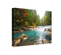 PICANOVA - Bosque Río Cascada 40x30cm - Cuadro sobre Lienzo - Imagen Impresión Montado sobre Marco De Madera - Cuadro Decoración Moderno para Salón o Dormitorio - Colección Bosque