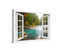 PICANOVA - Bosque Río Cascada Ventana 60x40cm - Cuadro sobre Lienzo - Imagen Impresión Montado sobre Marco De Madera - Cuadro Decoración Moderno para Salón o Dormitorio - Colección Bosque