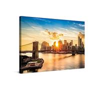 PICANOVA - Cuadro sobre Lienzo 120x80cm Atardecer de Manhattan Nueva York - Imagen Impresión Montado sobre Marco De Madera - Cuadro Decoración Moderno Para Salón o Dormitorio