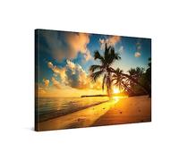 PICANOVA - Cuadro sobre Lienzo 120x80cm Atardecer en la Playa del Océano - Imagen Impresión Montado sobre Marco De Madera - Cuadro Decoración Moderno Para Salón o Dormitorio