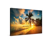 PICANOVA - Cuadro sobre Lienzo 30x20cm Atardecer en la Playa del Océano - Imagen Impresión Montado sobre Marco De Madera - Cuadro Decoración Moderno Para Salón o Dormitorio