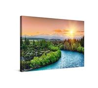PICANOVA - Cuadro sobre Lienzo 30x20cm Atardecer en un Rio - Imagen Impresión Montado sobre Marco De Madera - Cuadro Decoración Moderno Para Salón o Dormitorio