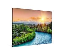 PICANOVA - Cuadro sobre Lienzo 80x60cm Atardecer en un Rio - Imagen Impresión Montado sobre Marco De Madera - Cuadro Decoración Moderno Para Salón o Dormitorio
