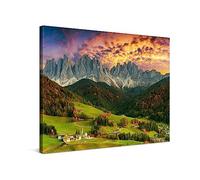 PICANOVA - Cuadro sobre Lienzo 80x60cm Montaña Valle Atardecer - Imagen Impresión Montado sobre Marco De Madera - Cuadro Decoración Moderno Para Salón o Dormitorio