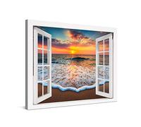 PICANOVA - Cuadro sobre Lienzo Sea Sunset Window 80x60cm - Impresión En Lienzo Montado sobre Marco De Madera (2cm) - Disponible En Varios Tamaños - Colección Playas