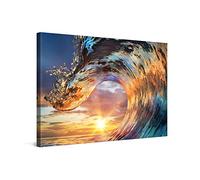 PICANOVA - Cuadro Sobre Lienzo Wave Sunset 120x80cm - Impresión En Lienzo Montado Sobre Marco De Madera (2cm) - Disponible En Varios Tamaños - Colección Playas