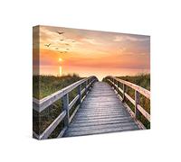 PICANOVA - Cuadro sobre Lienzo Wooden Path to The Sea 40x30cm - Impresión En Lienzo Montado sobre Marco De Madera (2cm) - Disponible En Varios Tamaños - Colección Playas