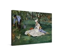 PICANOVA - Édouard Manet - The Monet Family 120x80cm - Cuadro Sobre Lienzo - Impresión En Lienzo Montado Sobre Marco De Madera (2cm) - Disponible En Varios Tamaños - Colección Arte Clásico