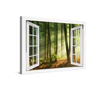 PICANOVA - Hermoso Amanecer de la Mañana Ventana 120x80cm - Cuadro sobre Lienzo - Imagen Impresión Montado sobre Marco De Madera - Cuadro Decoración Moderno para Salón o Dormitorio - Colección Bosque