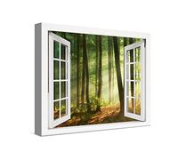 PICANOVA - Hermoso Amanecer de la Mañana Ventana 40x30cm - Cuadro sobre Lienzo - Imagen Impresión Montado sobre Marco De Madera - Cuadro Decoración Moderno para Salón o Dormitorio - Colección Bosque