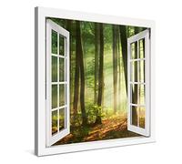 PICANOVA - Hermoso Amanecer de la Mañana Ventana 80x80cm - Cuadro sobre Lienzo - Imagen Impresión Montado sobre Marco De Madera - Cuadro Decoración Moderno para Salón o Dormitorio - Colección Bosque