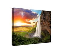 PICANOVA - Islandia Seljalandsfoss Cascada 40x30cm - Cuadro sobre Lienzo - Impresión En Lienzo Montado sobre Marco De Madera (2cm) - Foto Artística - Colección Cascadas