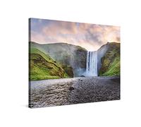 PICANOVA - Islandia Skogafoss Cascada 80x60cm - Cuadro sobre Lienzo - Impresión En Lienzo Montado sobre Marco De Madera (2cm) - Foto Artística - Colección Cascadas