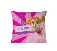 PICANOVA - La Patrulla Canina Cojín con Nombre 60x60 cm Skye - Cojín Personalizado Infantil - Cojín Decorativo con Relleno y Funda de Almohada - Cojín Decorativo con Dibujo de Perro