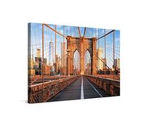 PICANOVA - New York Brooklyn Bridge 120x80cm - Cuadro Sobre Lienzo - Impresión En Lienzo Montado Sobre Marco De Madera (2cm) - Disponible En Varios Tamaños - Colección New York