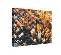 PICANOVA - New York Manhattan Birds Eye View 40x30cm - Cuadro sobre Lienzo - Impresión En Lienzo Montado sobre Marco De Madera (2cm) - Disponible En Varios Tamaños - Colección New York