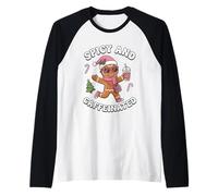 Picante y Cafeinated Cozy Pink Gingerbread Xmas Girl Coffee Camiseta Manga Raglan