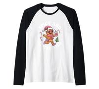 Picante y Cafeinated Cozy Pink Gingerbread Xmas Girl Coffee Camiseta Manga Raglan