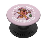 Picante y Cafeinated Cozy Pink Gingerbread Xmas Girl Coffee PopSockets PopGrip Adhesivo