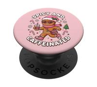 Picante y Cafeinated Cozy Pink Gingerbread Xmas Girl Coffee PopSockets PopGrip Adhesivo