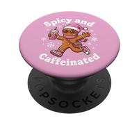 Picante y Cafeinated Cozy Pink Gingerbread Xmas Girl Coffee PopSockets PopGrip Adhesivo