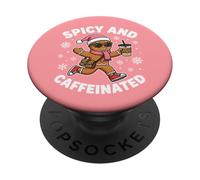 Picante y Cafeinated Cozy Pink Gingerbread Xmas Girl Coffee PopSockets PopGrip Adhesivo