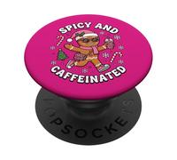 Picante y Cafeinated Cozy Pink Gingerbread Xmas Girl Coffee PopSockets PopGrip Adhesivo