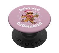 Picante y Cafeinated Cozy Pink Gingerbread Xmas Girl Coffee PopSockets PopGrip Adhesivo