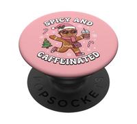 Picante y Cafeinated Cozy Pink Gingerbread Xmas Girl Coffee PopSockets PopGrip Adhesivo