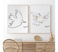 Picasso Obras clásicas carteles e impresiones Paloma de la paz en blanco y negro Pintura en lienzo Imágenes artísticas de pared Decoración de la habitación del bar del hogar 70x100cmx2 Sin marco