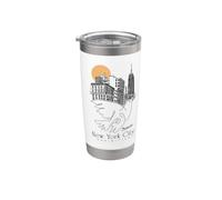 Picasso Peace Dove Nueva York Horizonte Paisaje Urbano Arte Dibujo Vaso térmico de acero inoxidable de doble pared