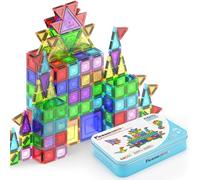 PicassoTiles 100 piezas de bloques de construcción nano magnéticos de viaje, juguete con estuche de almacenamiento, kit educativo de construcción de aprendizaje STEM 3D, juguetes de bloques apilables
